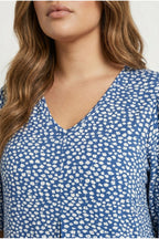 Plus Size V-Neck Short Sleeve Flared Hem Patterned Blouse