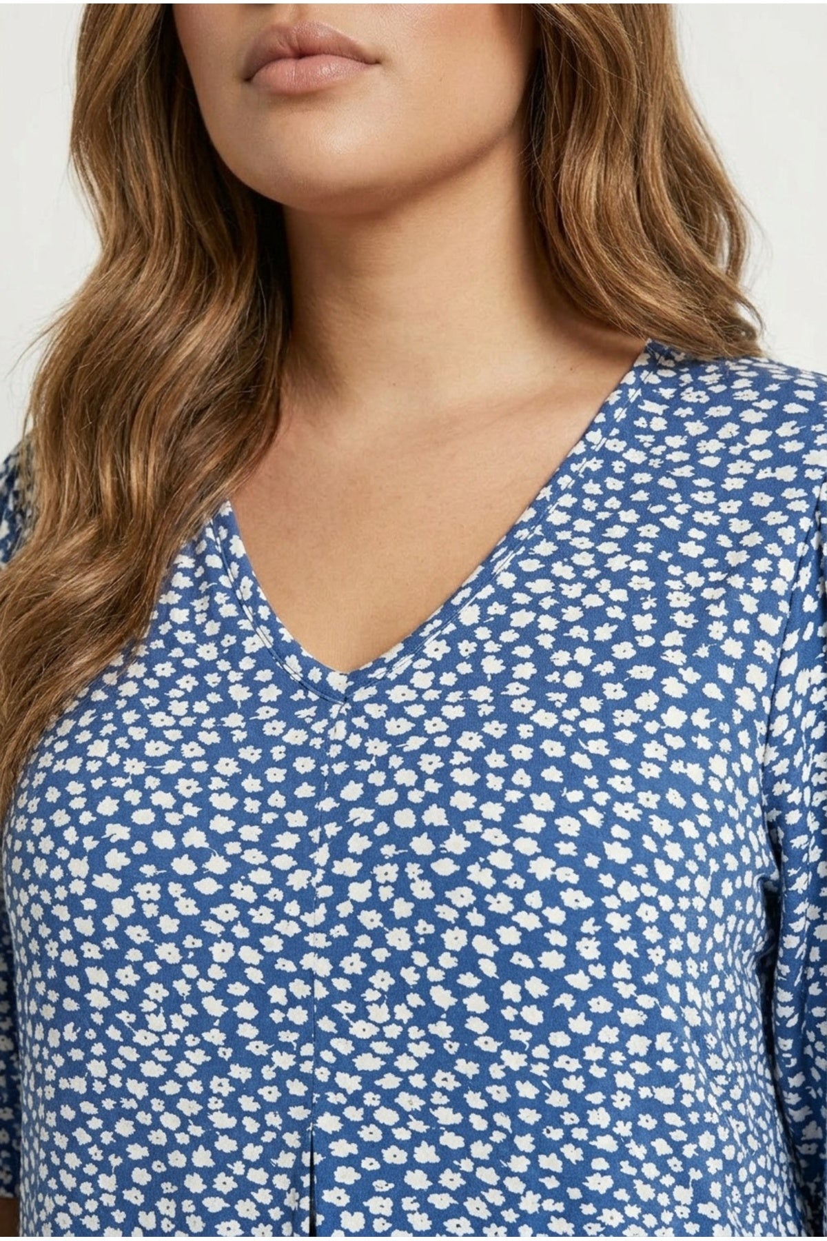 Plus Size V-Neck Short Sleeve Flared Hem Patterned Blouse