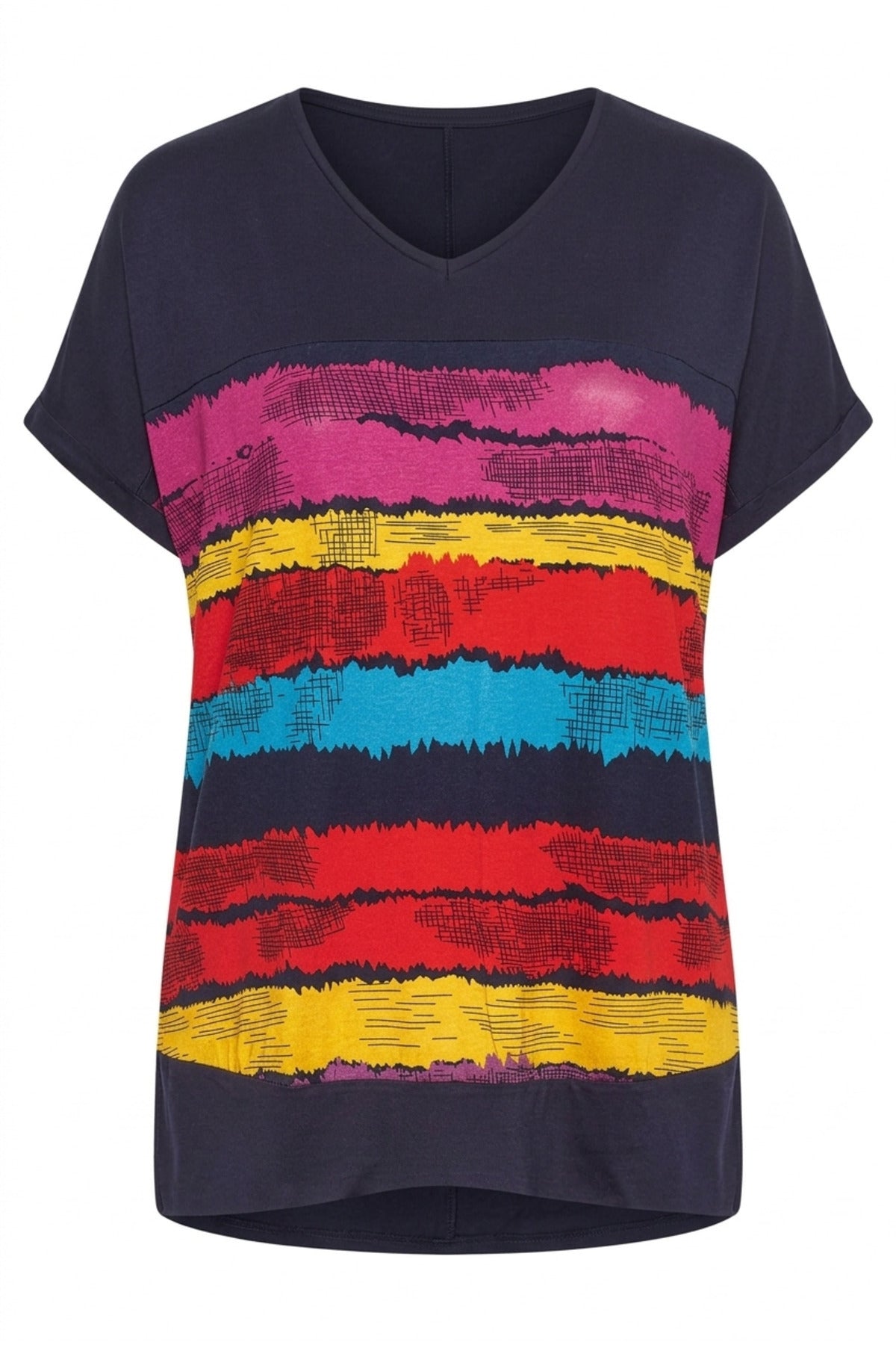 Plus Size V-Neck Short Sleeve Striped T-shirt