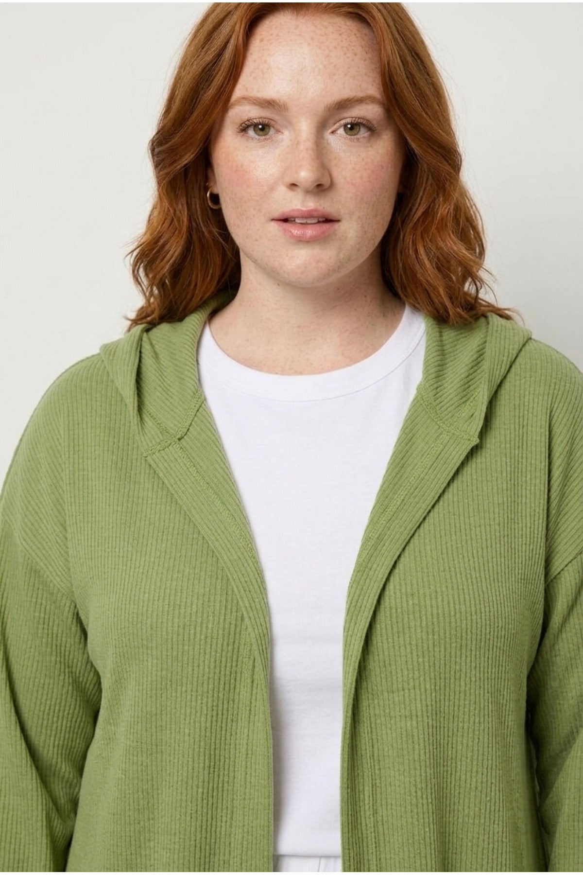 Plus Size Open Front Hooded Long Cardigan with Stretchy Fabric