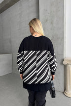 Plus Size V-Neck Long Sleeve Elasticated Cuff Slit Blouse