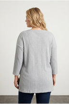 Plus Size Crew Neck Half Sleeve Slit Ribbed Thin Blouse
