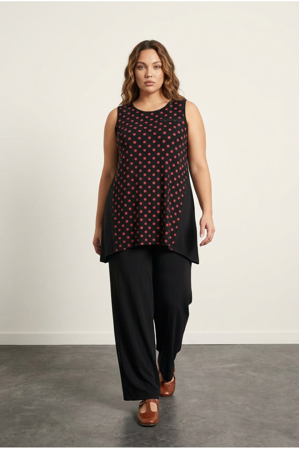 Plus Size Front Polka Dot Sleeveless Blouse