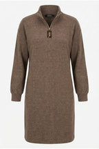 Plus Size Coffee Plush Dress with Zipper-Detailed Collar