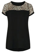 Plus Size Crew Neck Short Sleeve Sheer Leopard Detailed T-shirt