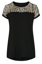 Plus Size Crew Neck Short Sleeve Sheer Leopard Detailed T-shirt