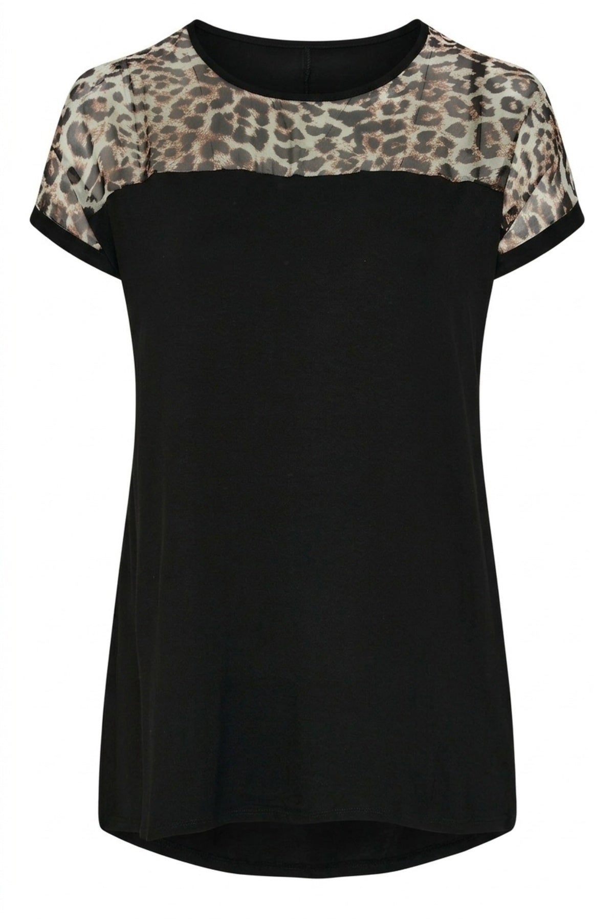 Plus Size Crew Neck Short Sleeve Sheer Leopard Detailed T-shirt