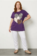 Plus Size Crew Neck Short Sleeve Printed Stretchy Fabric T-shirt