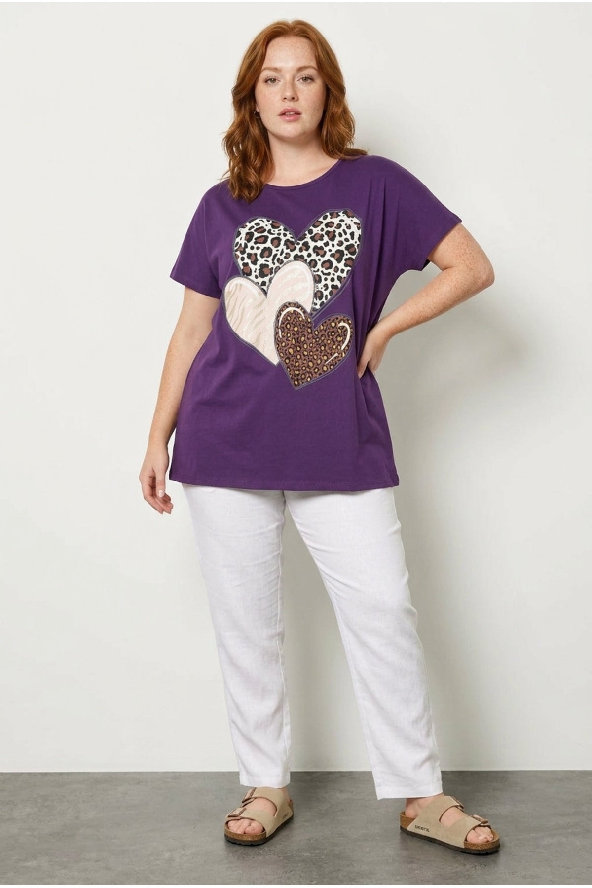 Plus Size Crew Neck Short Sleeve Printed Stretchy Fabric T-shirt