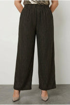 Plus Size Wide Leg Shimmering Striped Stretchy Pants with Pockets