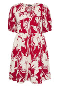 Plus Size Self-Tie Neck Floral Patterned Textured Jersey Above Knee Dress