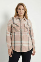 Plus Size Buttoned Pocketed Coffee Lumberjack Shirt