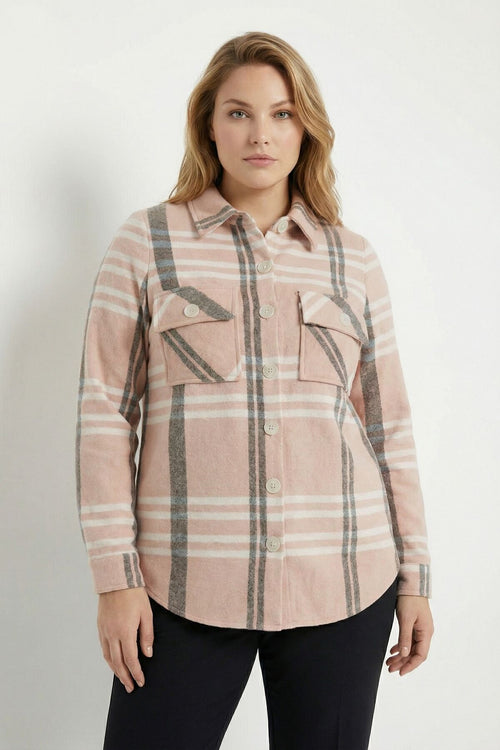 Plus Size Buttoned Pocketed Coffee Lumberjack Shirt