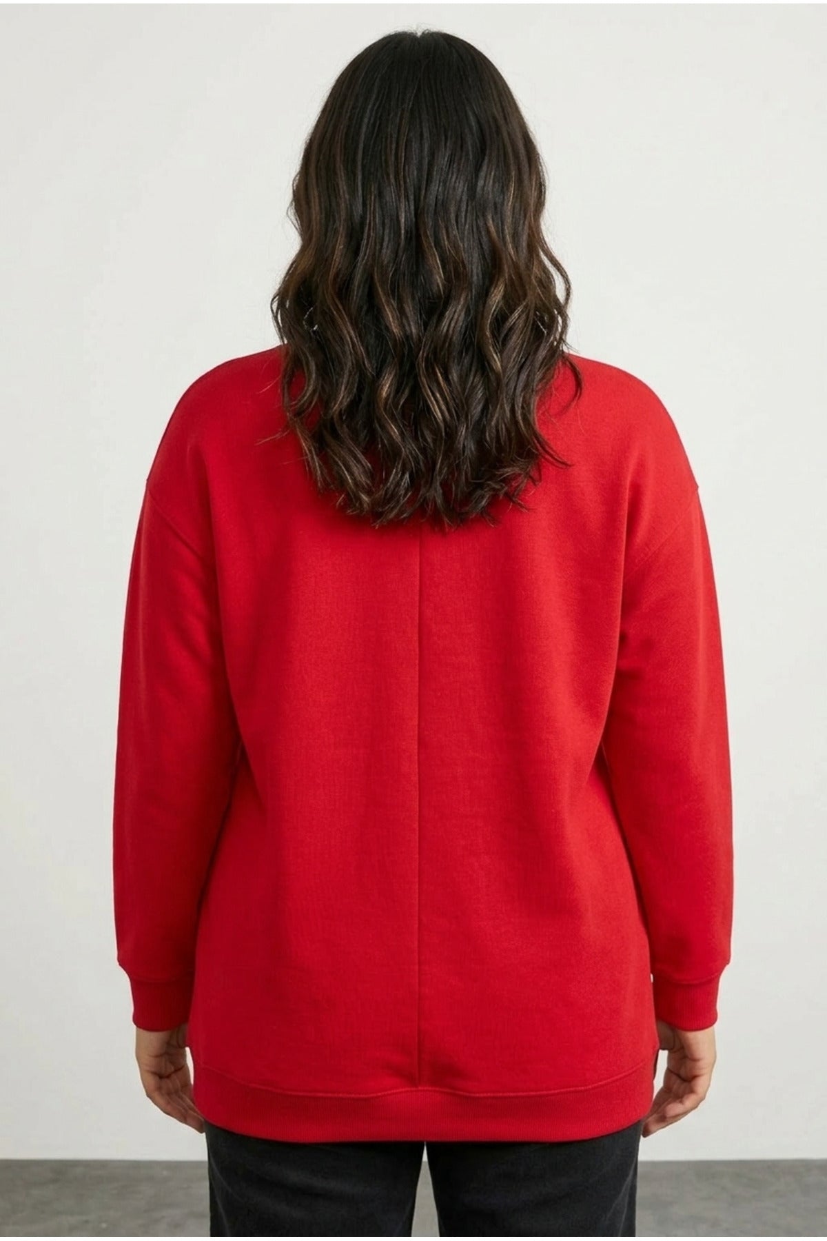 Plus Size Crew Neck Long Sleeve Printed Stretchy Fabric Sweatshirt