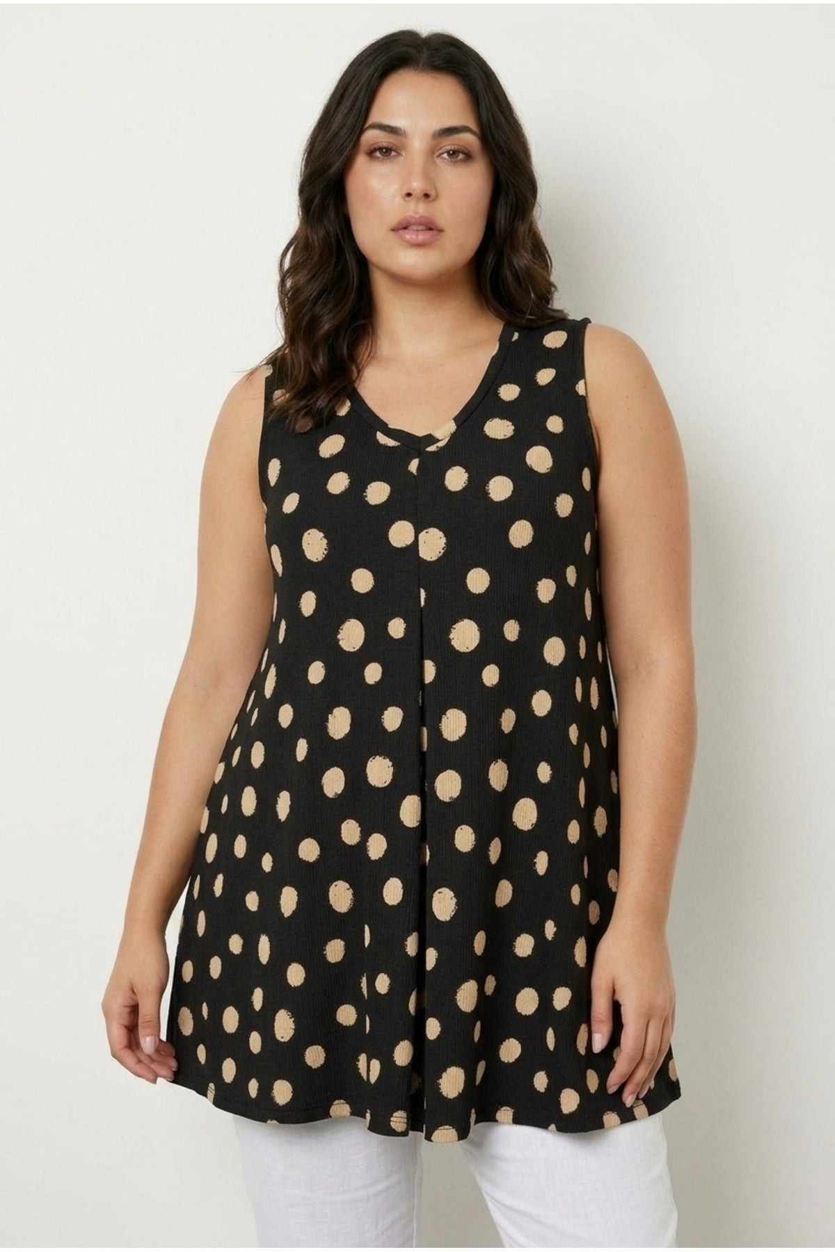 Plus Size V-Neck Sleeveless Polka Dot T-shirt