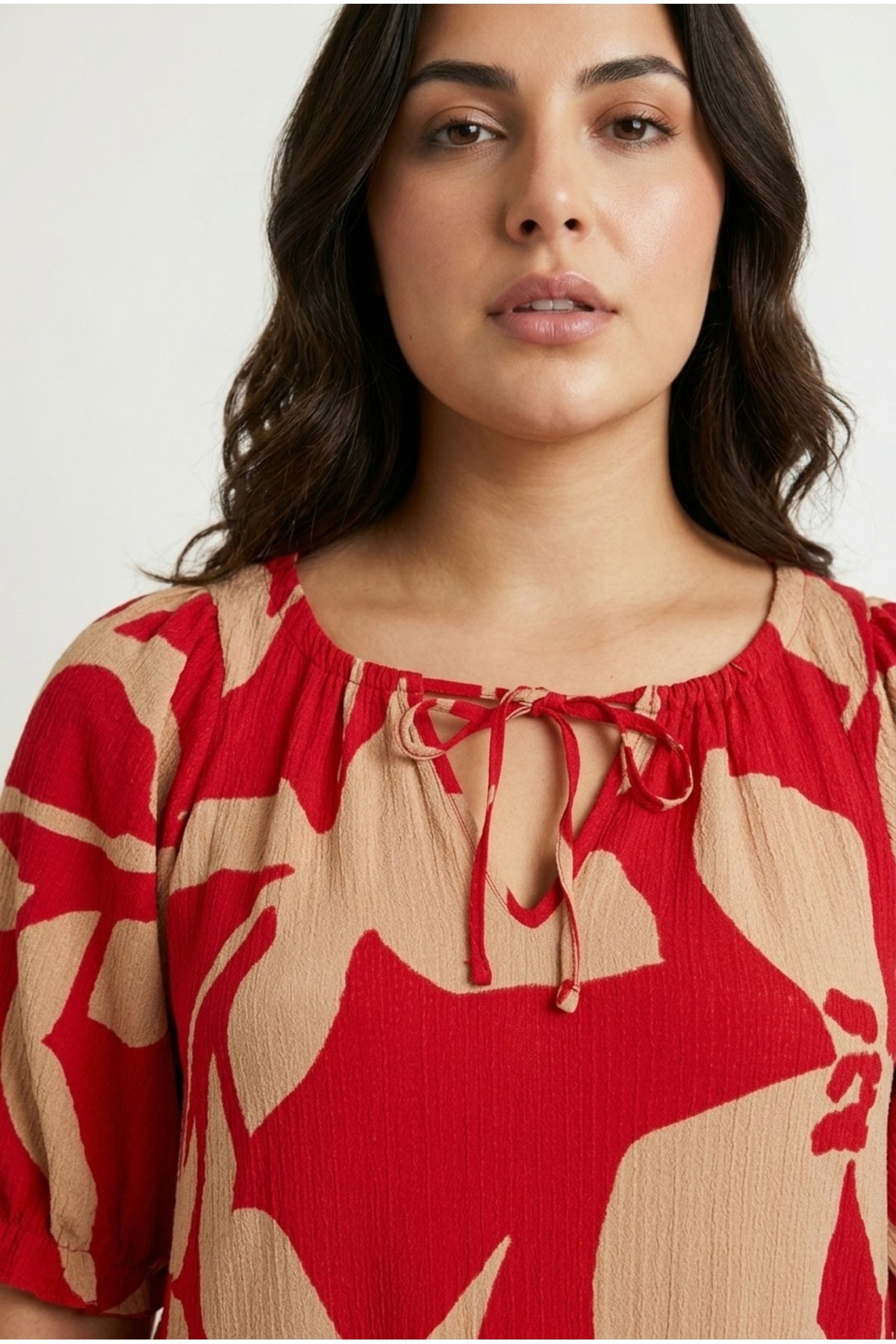 Plus Size V-Neck Crinkle Fabric Tie-Front Mini Dress