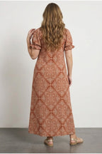 Plus Size Square Neck Long Dress with Ruffled Sleeves, Tie Detail, and Stretchy Fabric