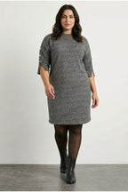 Plus Size Half Turtleneck Half Sleeve Ribbed Dress