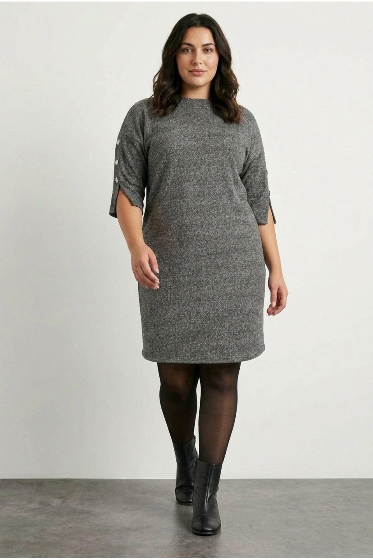 Plus Size Half Turtleneck Half Sleeve Ribbed Dress