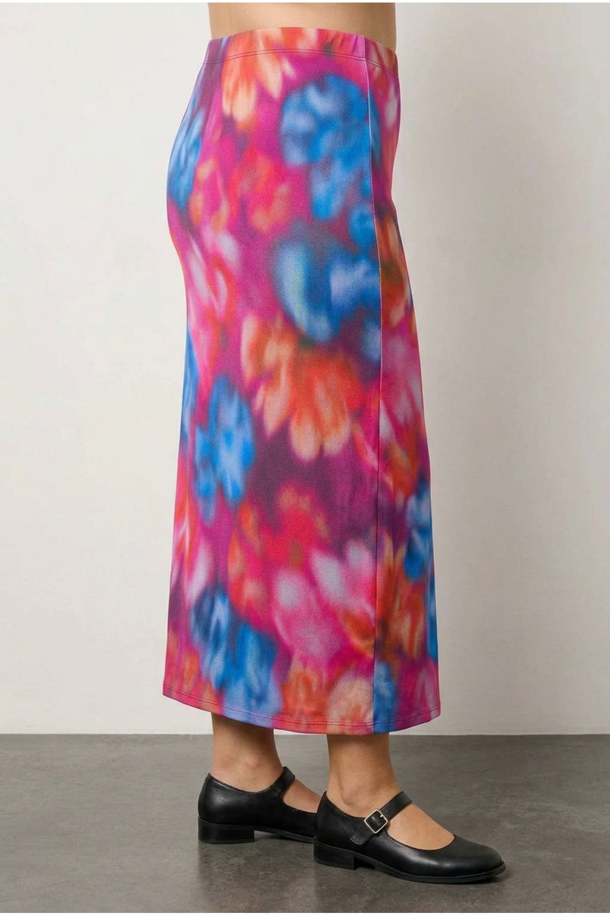 Plus Size Elastic Waist Patterned Lined Long Tulle Skirt