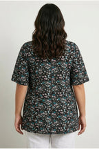 Plus Size V-Neck Sleeveless Floral Patterned Asymmetrical Cut T-shirt