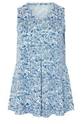 Plus Size V-Neck Pleated Front Sleeveless Floral Print T-shirt