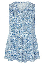 Plus Size V-Neck Pleated Front Sleeveless Floral Print T-shirt