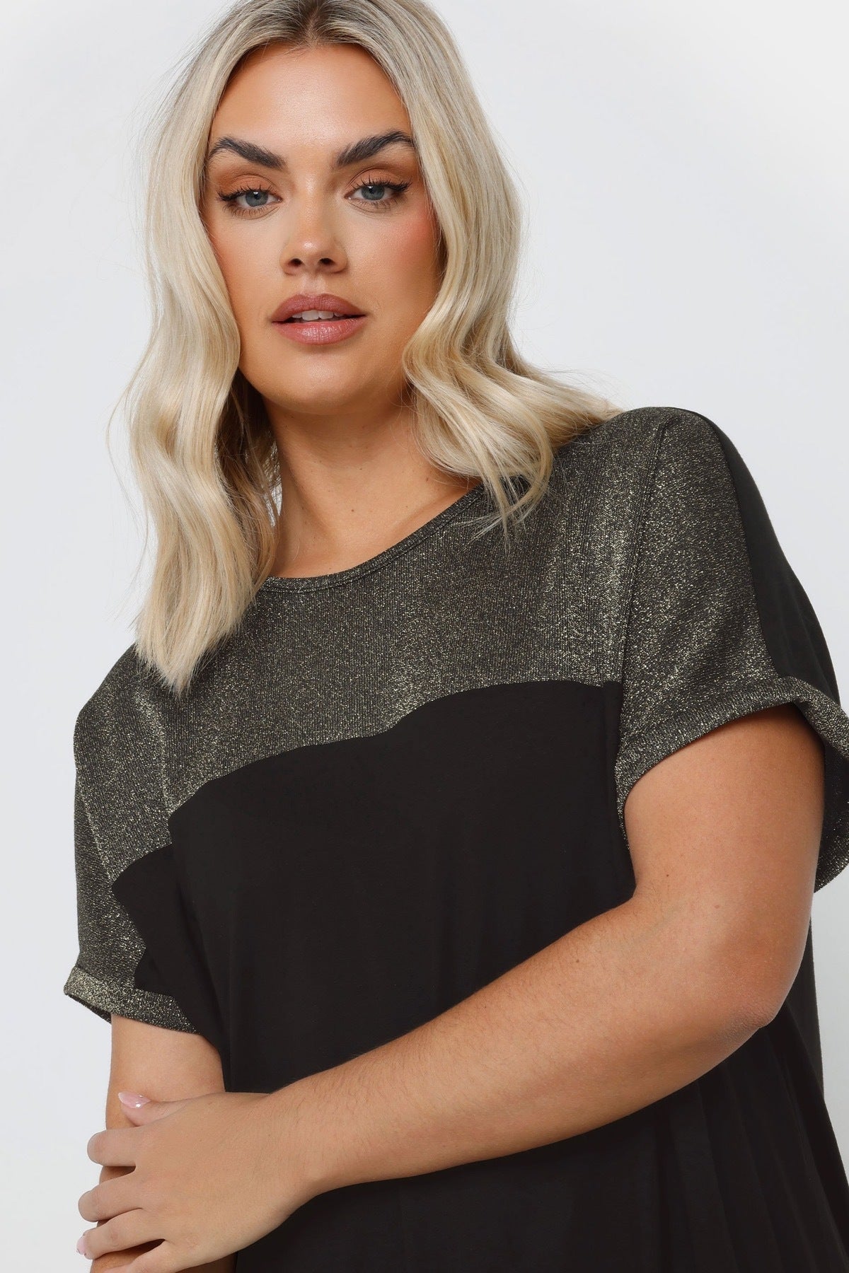 Plus Size Crew Neck Short Sleeve Shiny Printed T-shirt