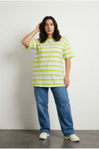 Plus Size Crew Neck Short Sleeve Striped Long Stretchy Fabric Tunic T-shirt