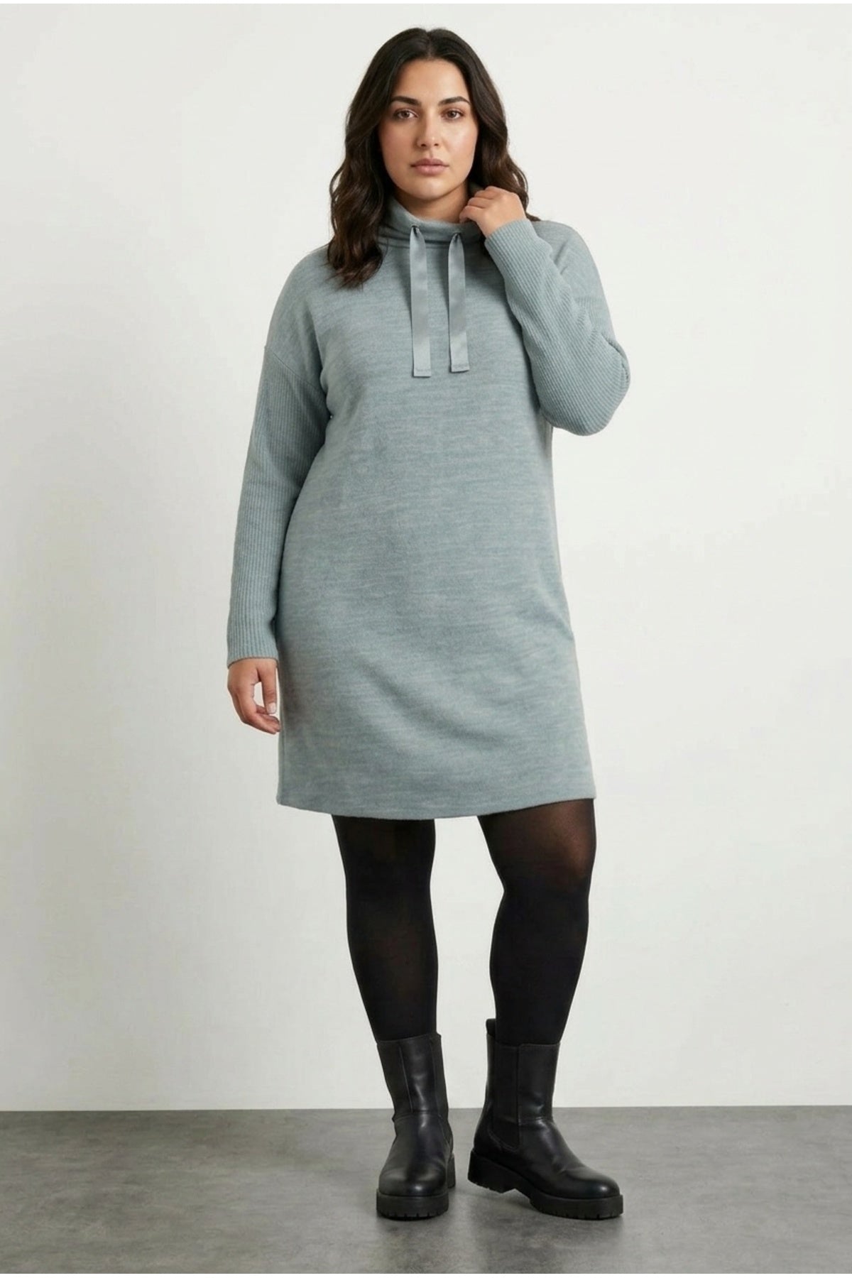 Plus Size Long Sleeve Hooded Soft Textured Sweatshirt Dress