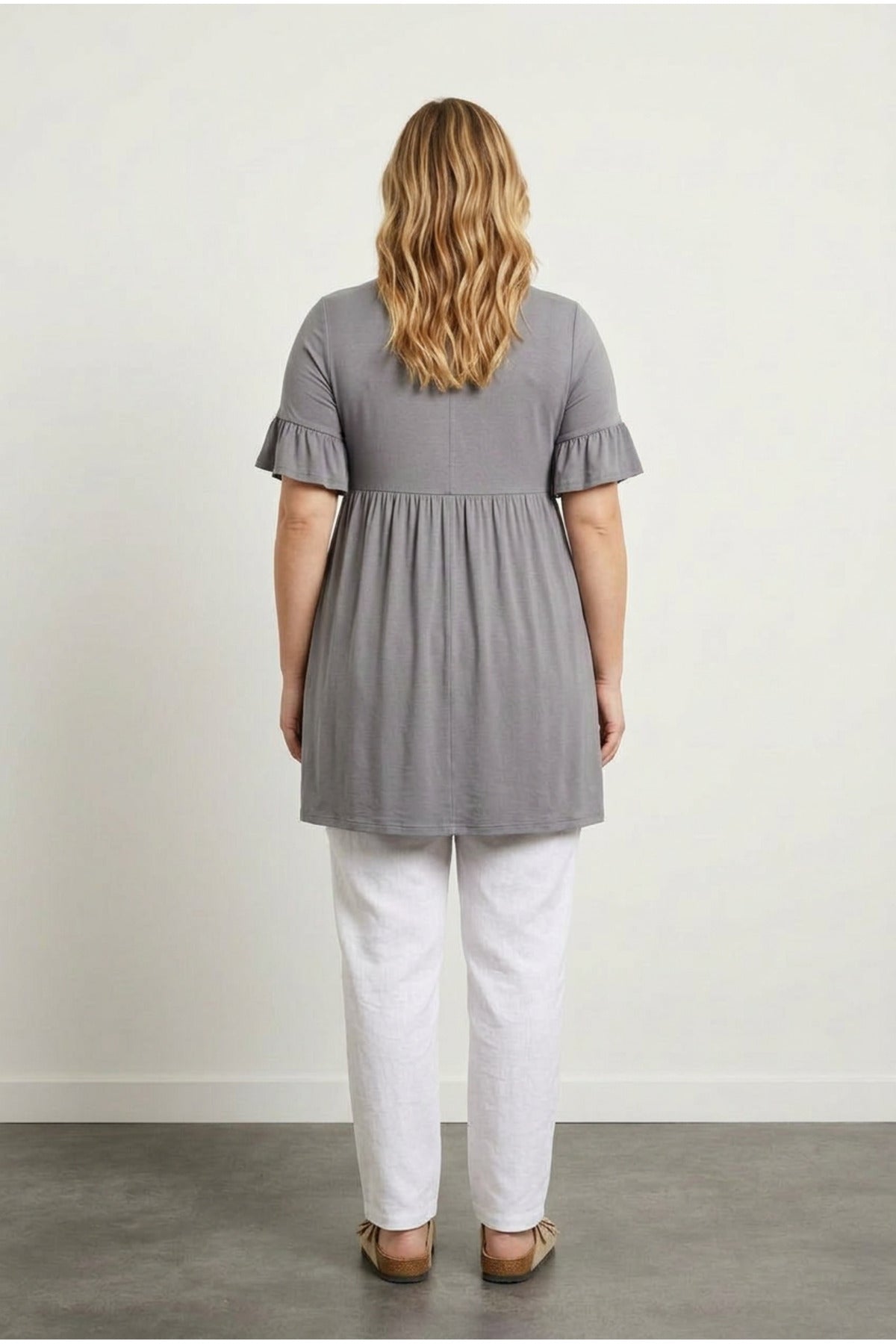 Plus Size Sleeve Detailed, Elasticated Waist, Pleated Tunic T-shirt