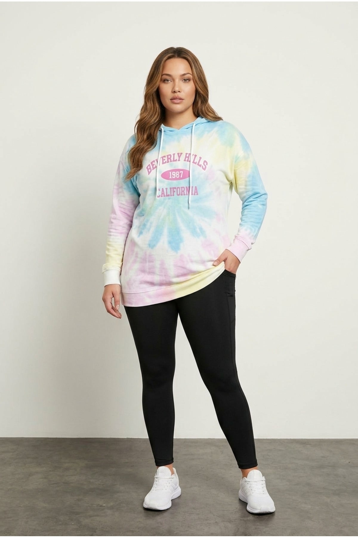 Plus Size Batik Patterned Hooded Printed Lightweight Sweatshirt