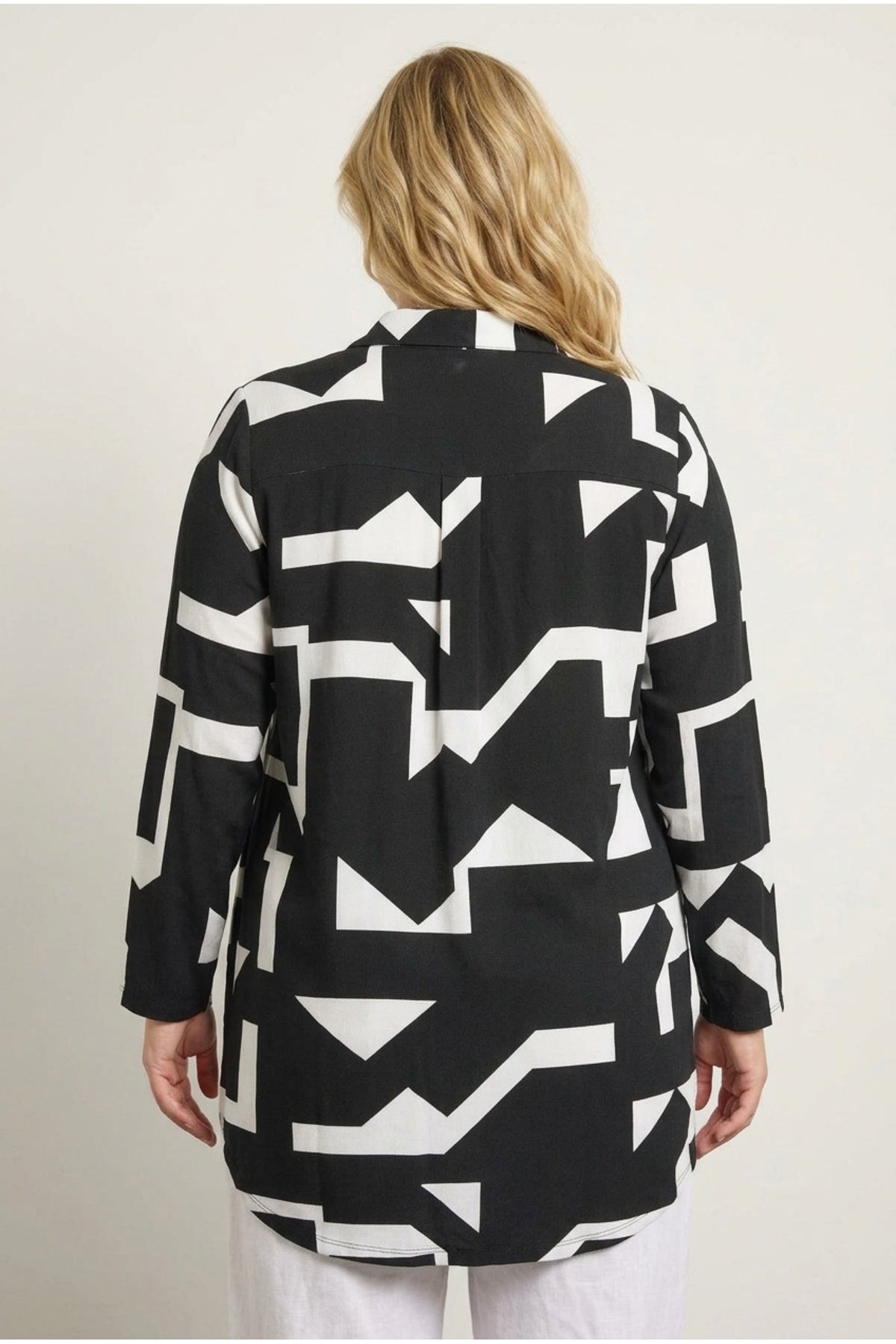 Plus Size Long Sleeve Abstract Patterned Long Shirt