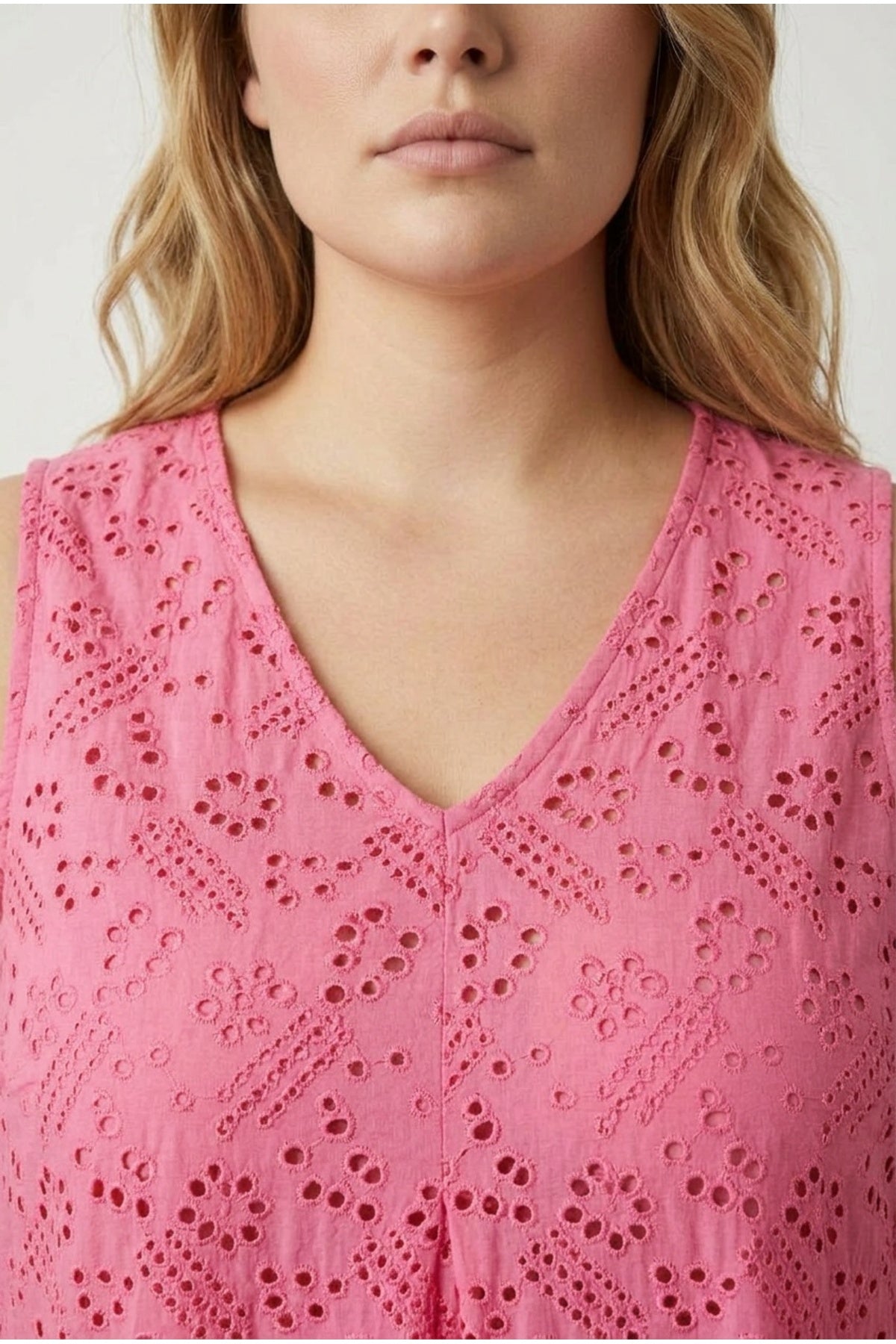 Plus Size V-Neck Sleeveless Lace Detailed Unlined Blouse