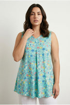 Plus Size V-Neck Sleeveless Floral Patterned Long T-shirt