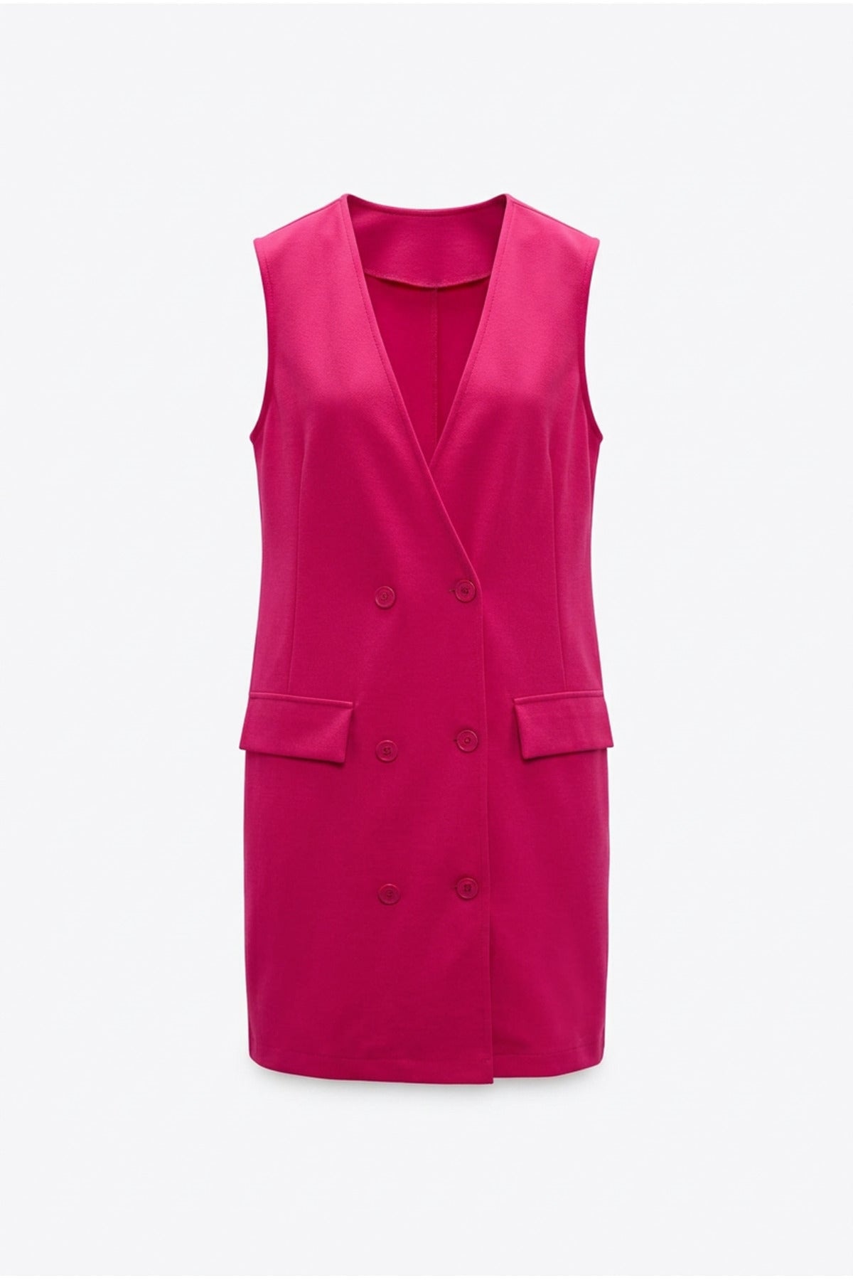 Plus Size Sleeveless Front Buttoned Pocket-Detailed Cardigan