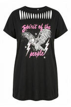 Plus Size Crew Neck Cut-Out Detailed Printed Short Sleeve T-shirt