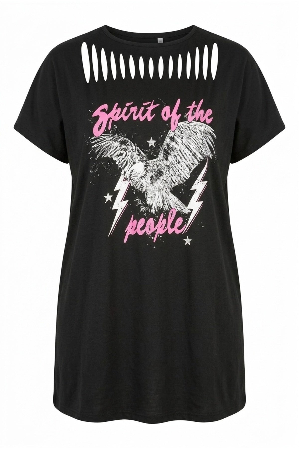 Plus Size Crew Neck Cut-Out Detailed Printed Short Sleeve T-shirt