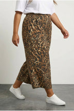 Plus Size Elastic Waist Wide Leg Leopard Print Pocketed Trousers