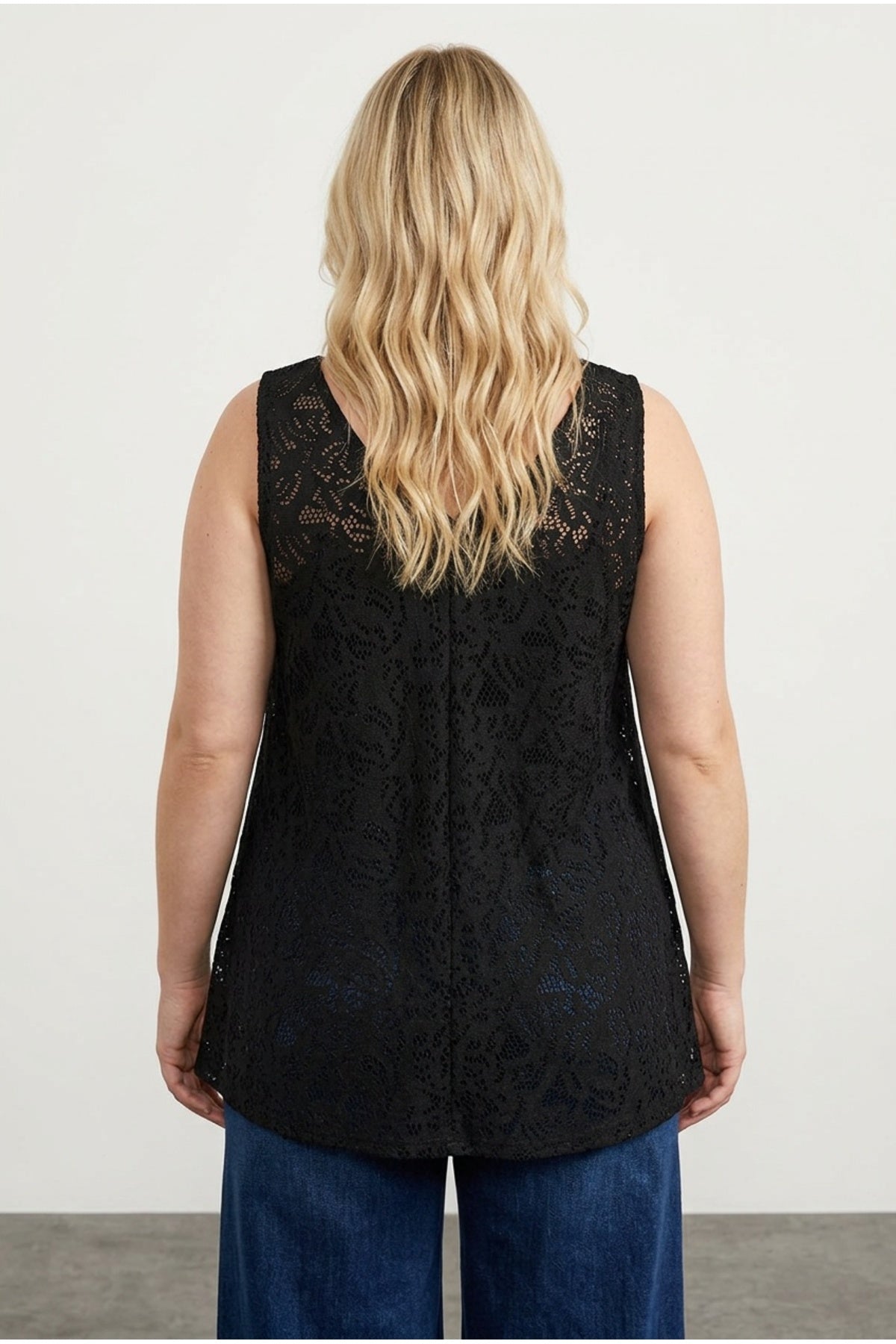 Plus Size V-Neck Sleeveless Unlined Lace Blouse