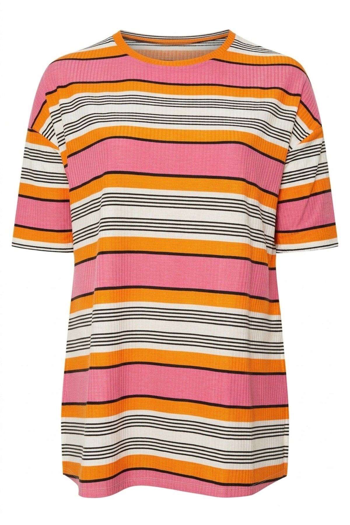 Plus Size Striped T-shirt with Slit Detail