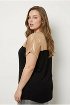 Plus Size Crew Neck Short Sleeve Shiny Stretchy Fabric T-shirt