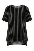 Plus Size Crew Neck Batwing Sleeve Striped Asymmetrical Cut Stretchy Fabric T-shirt