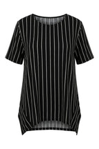 Plus Size Crew Neck Batwing Sleeve Striped Asymmetrical Cut Stretchy Fabric T-shirt
