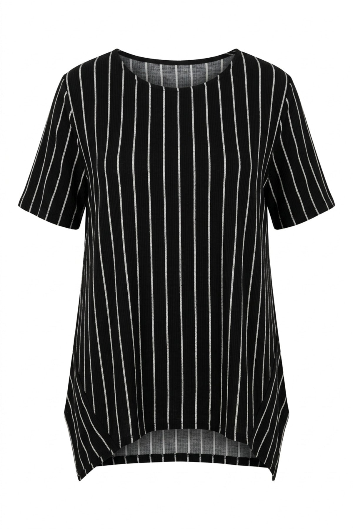 Plus Size Crew Neck Batwing Sleeve Striped Asymmetrical Cut Stretchy Fabric T-shirt