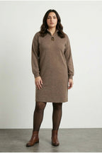 Plus Size Coffee Plush Dress with Zipper-Detailed Collar