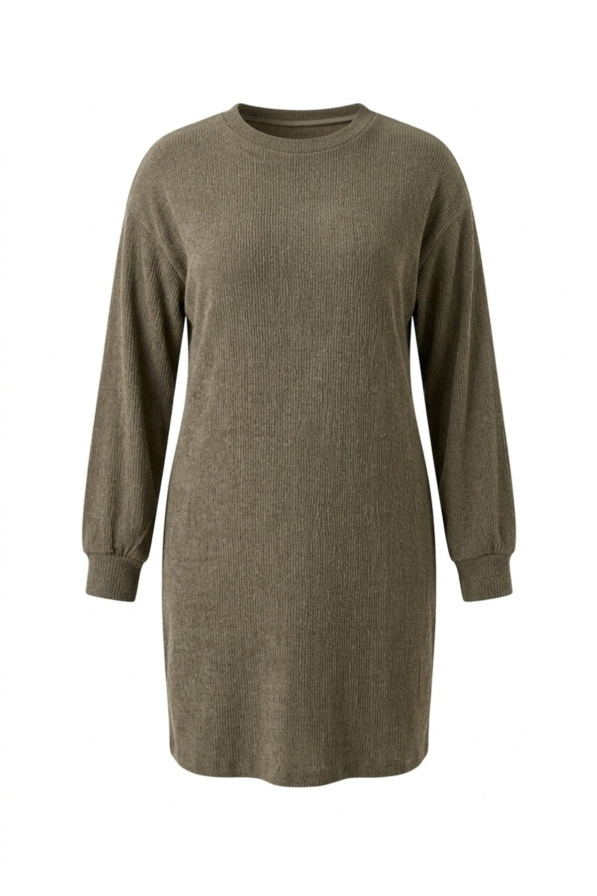 Plus Size Long Sleeve Crew Neck Straight Cut Dress
