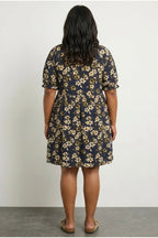 Plus Size V-Neck Short Sleeve Floral Print Mini Dress
