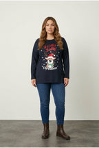 Plus Size Christmas Themed Crew Neck Long Sleeve Slitted Sweatshirt