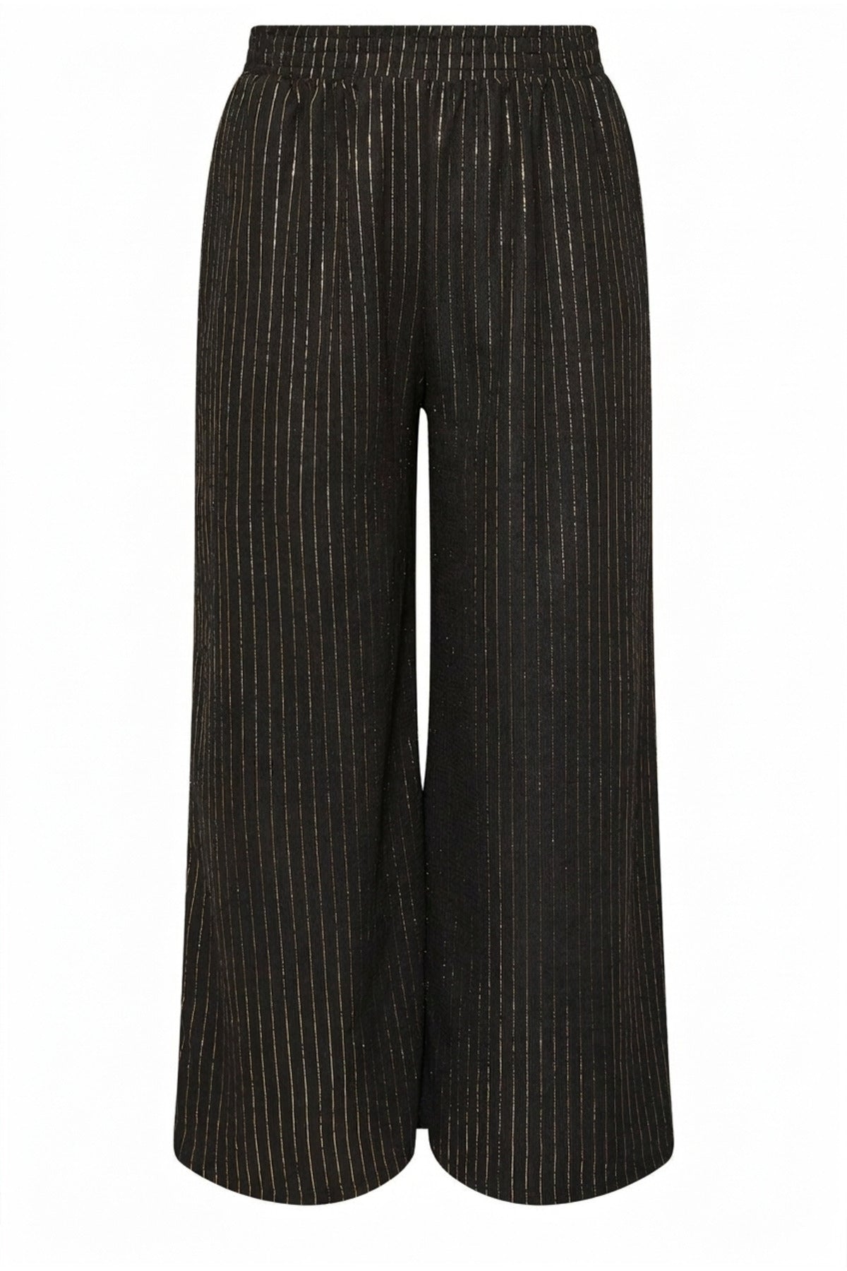Plus Size Wide Leg Shimmering Striped Stretchy Pants with Pockets